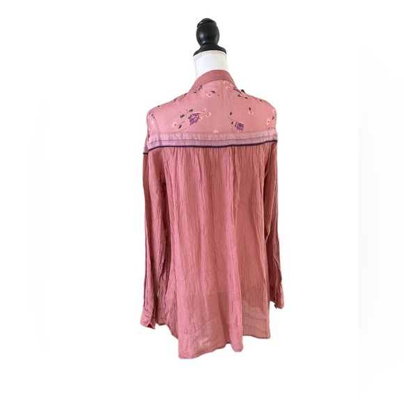 Free People Pink Pinstripe Oversized Tunic Blouse size S - Picture 3 of 8